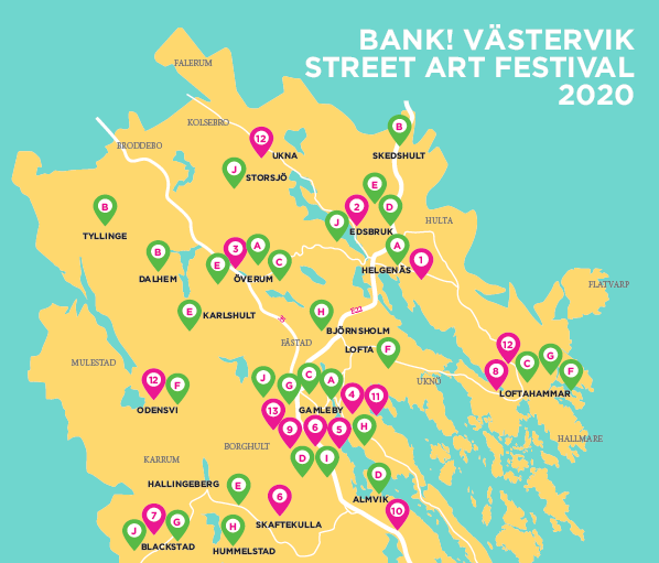 Karta över Bank street art 2020